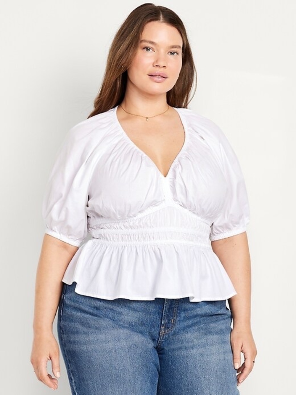 NWOT Women's White 100% Cotton V-Neck Peasant Blouse